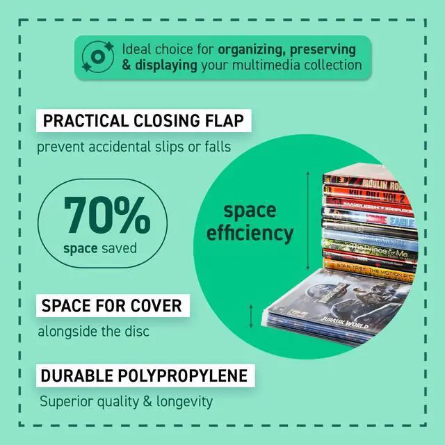 Alt view image 3 of 5 - DJOIS by Tarifold - DVD Sleeves - Durable DVD Storage & Protection - 120 Micron Orange Peel Polypropylene - 100 Sleeves - Space for Cover - Closing Flap - Anti-Glare - Made in Denmark