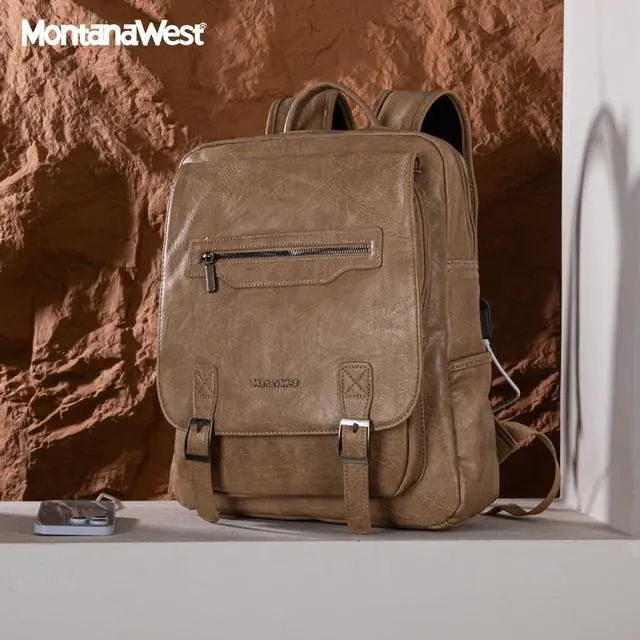 Alt view image 2 of 5 - Montana West Laptop Backpack Purse for Women Vintage Backpack Casual Daypack for Travel Work with USB Charging Port