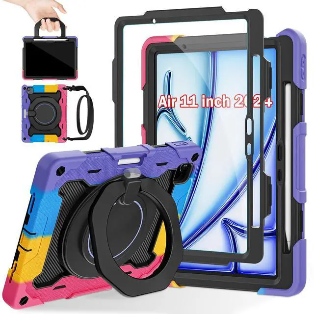 Main image of ROISKIN for iPad Air 11 inch Case (M3 2025/M2 2024)/ Air 6th Generation for Kids with HD Screen Protector, 360 Rotating Kickstand, Shoulder Strap, Pen Holder, Heavy Duty Military Case for iPad Air 11
