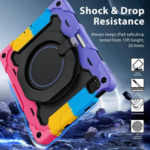 Alt view image 5 of 5 - ROISKIN for iPad Air 11 inch Case (M3 2025/M2 2024)/ Air 6th Generation for Kids with HD Screen Protector, 360 Rotating Kickstand, Shoulder Strap, Pen Holder, Heavy Duty Military Case for iPad Air 11