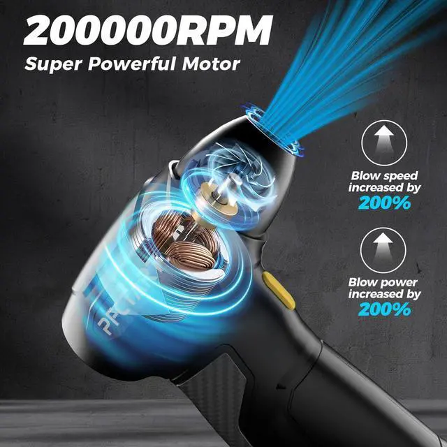 Alt view image 3 of 5 - Compress Air Duster, 200000RPM Electric Air Duster with Brushless Motor, Roller Adjustment, Rechargeable Cordless Air Blower for Keyboard, PC, Car, Home Cleaning Kits (Yellow)