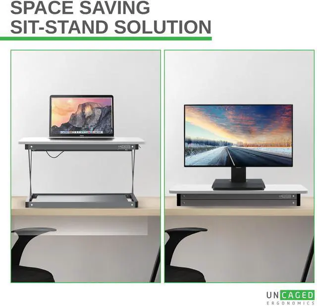 Alt view image 2 of 5 - Uncaged Ergonomics Changedesk Mini Small Standing Desk Converter Height Adjustable Desktop Sit-to-Stand Up Desk Riser Laptop Table Top Standing Converter, White