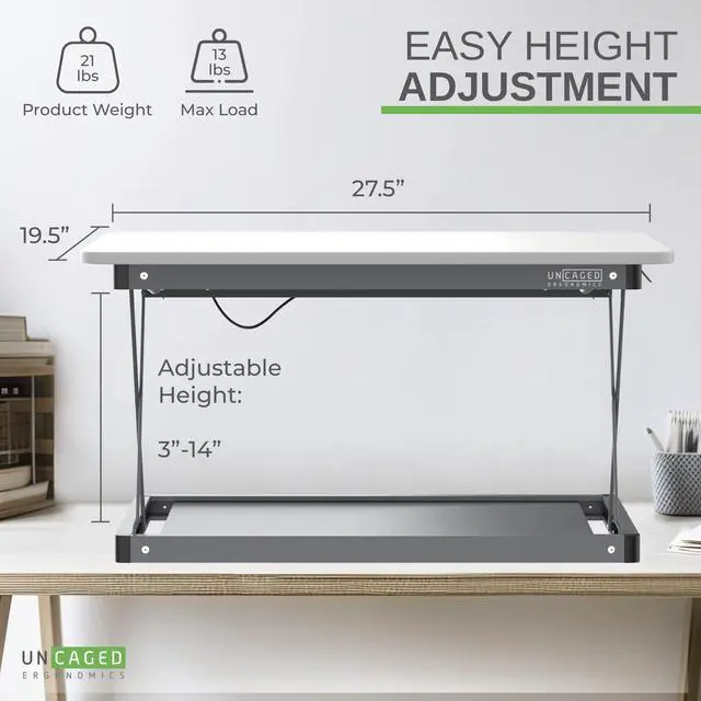 Alt view image 4 of 5 - Uncaged Ergonomics Changedesk Mini Small Standing Desk Converter Height Adjustable Desktop Sit-to-Stand Up Desk Riser Laptop Table Top Standing Converter, White