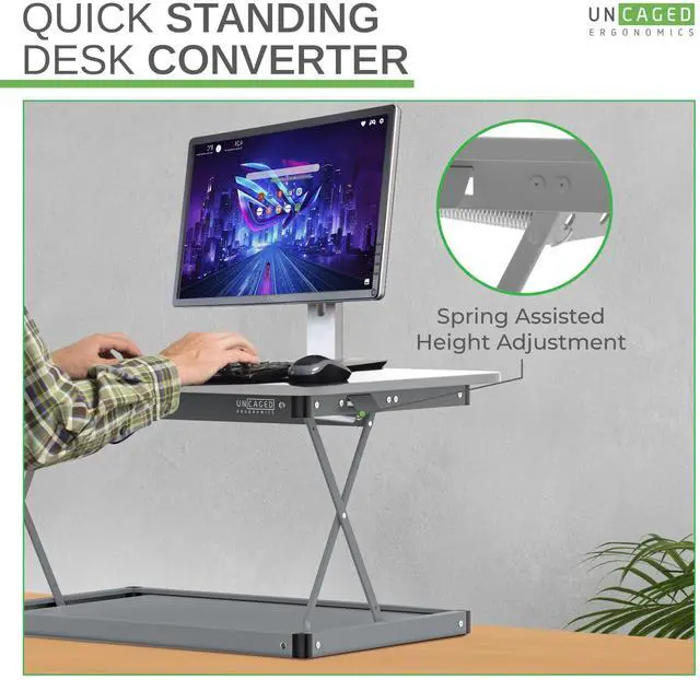 Alt view image 5 of 5 - Uncaged Ergonomics Changedesk Mini Small Standing Desk Converter Height Adjustable Desktop Sit-to-Stand Up Desk Riser Laptop Table Top Standing Converter, White