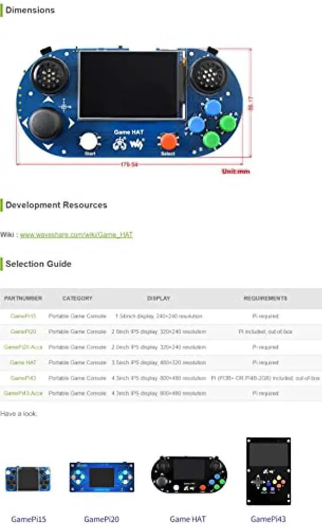 Alt view image 4 of 5 - Waveshare Game HAT Compatible with Raspberry Pi 4B/A+/B+/2B/3B/3B+/Zero W/Zero WH 3.5inch IPS Screen 480x320 Resolution Onboard Speaker and Earphone Jack