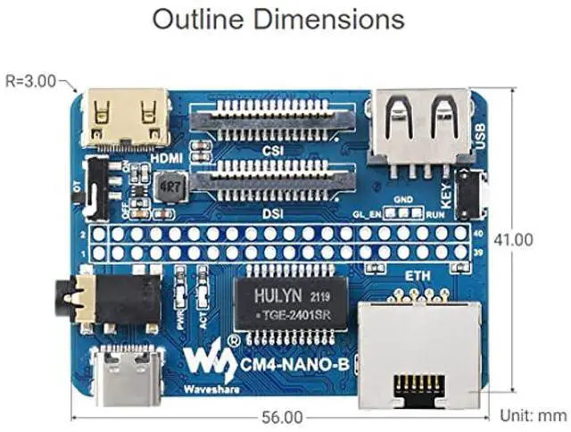 Alt view image 4 of 5 - Waveshare Nano Base Board (B) for Raspberry Pi Compute Module 4 Same Size as CM4 Standard CM4 Socket 40PIN GPIO Gigabit Ethernet USB2.0 DSI CSI 3.5mm Audio Jack