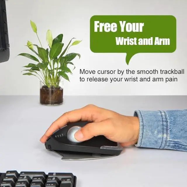 Alt view image 3 of 5 - zelotes Wireless Trackball Mouse,Bluetooth Mouse,Rechargeable,4800 DPI, 2-in-1(BT 5.0/3.0+2.4GHz USB Receiver), 8 Buttons,Ergonomic Design,LED Lighting,for Laptop, PC, Pad,Black