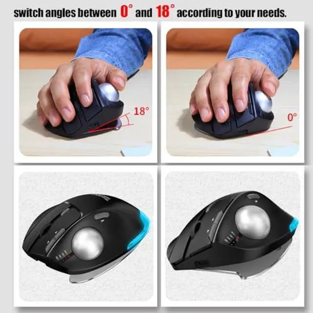 Alt view image 5 of 5 - zelotes Wireless Trackball Mouse,Bluetooth Mouse,Rechargeable,4800 DPI, 2-in-1(BT 5.0/3.0+2.4GHz USB Receiver), 8 Buttons,Ergonomic Design,LED Lighting,for Laptop, PC, Pad,Black