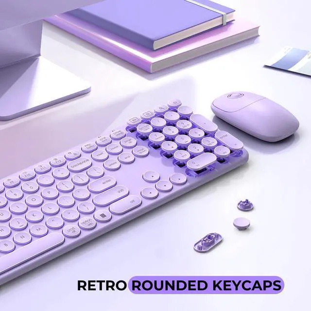 Alt view image 4 of 5 - seenda Wireless Keyboard and Mouse, USB & Type C 2-in-1 Receiver, Full Size Purple Wireless Keyboard Mouse Combo, Compatible for Windows 7/8/10/11, MacBook Pro/Air, Laptop, Desktop, PC - Purple