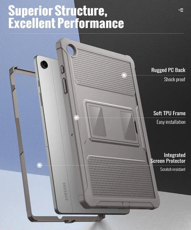 Alt view image 3 of 5 - MoKo Case Fit Galaxy Tab A9 Plus 11-Inch 2023 (SM-X210/X216/X218), Shockproof Full Body Rugged Stand Back Cover Built-in Screen Protector Fit Galaxy Tab A9+ 11" 2023, Clay