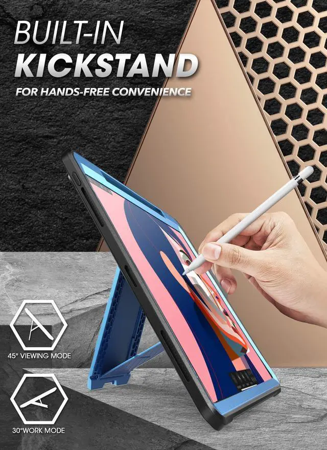 Alt view image 2 of 5 - SUPCASE UB Pro Series Case for iPad Pro 11 2020, Support Apple Pencil Charging with Built-in Screen Protector Full-Body Rugged Kickstand Protective Case for iPad Pro 11 inch 2020 Release (Slate Blue)