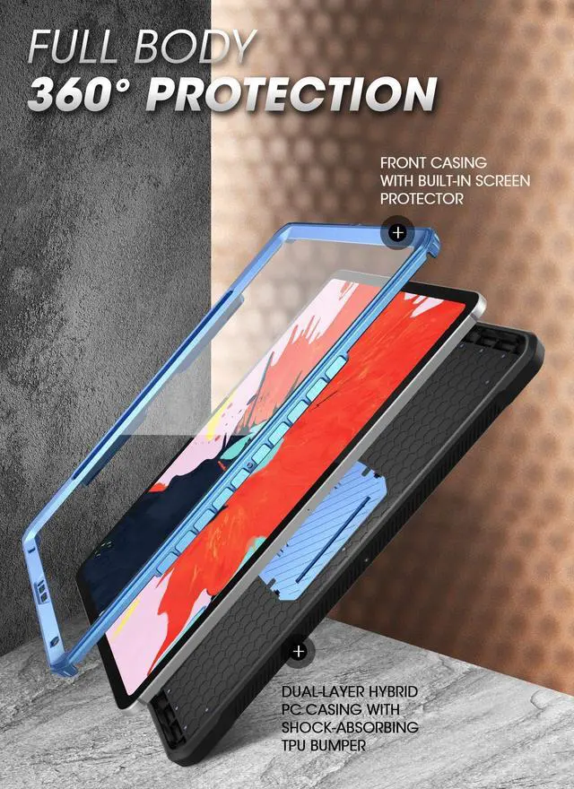 Alt view image 3 of 5 - SUPCASE UB Pro Series Case for iPad Pro 11 2020, Support Apple Pencil Charging with Built-in Screen Protector Full-Body Rugged Kickstand Protective Case for iPad Pro 11 inch 2020 Release (Slate Blue)