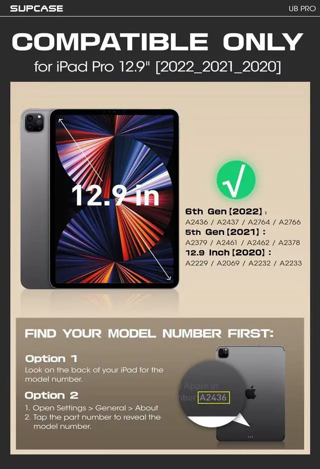 Alt view image 2 of 5 - SUPCASE for iPad Pro 12.9 Inch Case 6th/5th/4th generation 2022/2021/2020 (Unicorn Beetle Pro), [Built-in Screen Protector & Stand & Pen Holder] Full-Body Rugged Cover for iPad Pro 12.9 Inch, Black