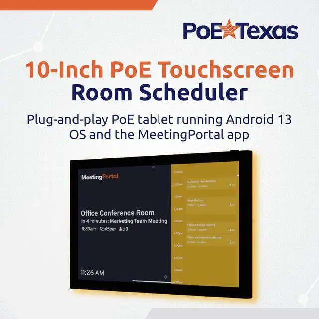 Alt view image 2 of 5 - PoE Texas 10-Inch Touchscreen Conference Room Scheduler PoE Tablet with Visible LED Status Ring and MeetingPortal App - Touch Screen Digital Display Syncs with Your Business Calendar