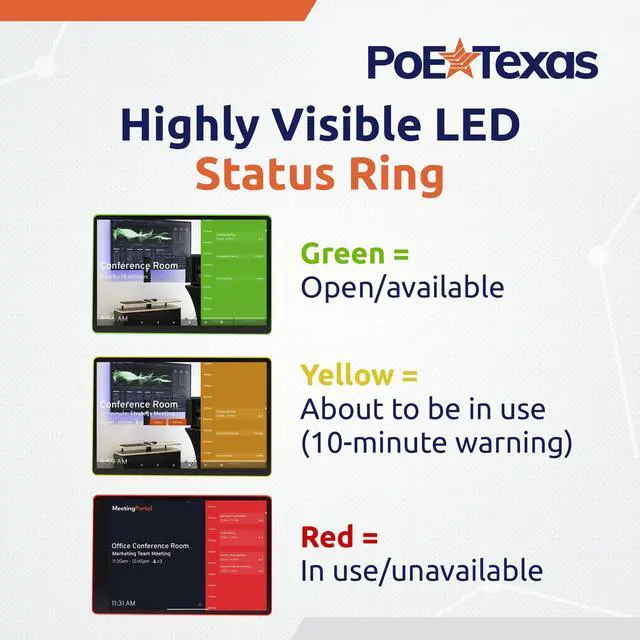 Alt view image 4 of 5 - PoE Texas 10-Inch Touchscreen Conference Room Scheduler PoE Tablet with Visible LED Status Ring and MeetingPortal App - Touch Screen Digital Display Syncs with Your Business Calendar