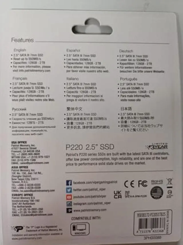 Alt view image 2 of 2 - Patriot P220 1TB Internal SSD - SATA 3 2.5" - Solid State Drive Retail 10 Pack - P220S1TB2510