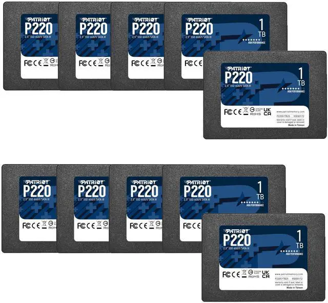 Main image of Patriot P220 1TB Internal SSD - SATA 3 2.5" - Solid State Drive Retail 10 Pack - P220S1TB2510