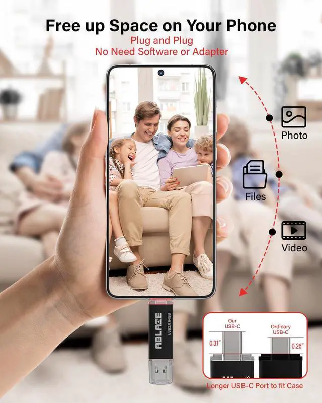 Alt view image 3 of 5 - ABLAZE 64GB Type C Flash Drive 10 Pack, Dual USB 2.0+USB C Memory Stick Thumb Drive Compatible with iPhone 16/15, Android Smartphone, Computers, Tablets, Mac,iPad,PC