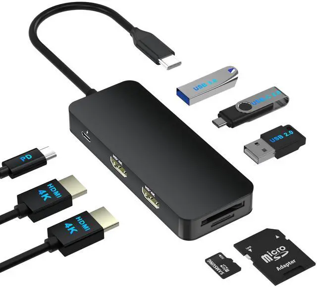 Main image of USB C Docking Station Dual Monitor for Dell/HP/Mac Laptop, Dual HDMI Adapter for 2 Monitors, HDMI Splitter for Dual Monitors Extended Display, 8 in 1 USB C Hub Multiport Adapter with HDMI/USB/PD/SD/TF