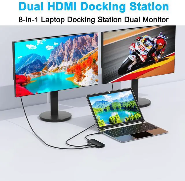 Alt view image 3 of 5 - USB C Docking Station Dual Monitor for Dell/HP/Mac Laptop, Dual HDMI Adapter for 2 Monitors, HDMI Splitter for Dual Monitors Extended Display, 8 in 1 USB C Hub Multiport Adapter with HDMI/USB/PD/SD/TF