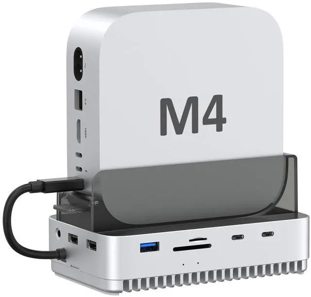 Main image of AKKYAJAURE Vertical Docking Station for Mac Mini M4 - USB4 40Gbps M.2 NVMe SSD Enclosure & USB-C Hub, Aluminum Fins Fanless Cooling, Dual Host USB-C Ports, SD/TF 4.0, USB 3.2 & 3.5mm Audio Port
