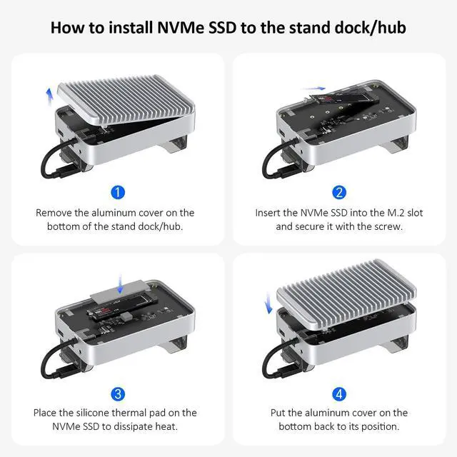 Alt view image 3 of 5 - AKKYAJAURE Vertical Docking Station for Mac Mini M4 - USB4 40Gbps M.2 NVMe SSD Enclosure & USB-C Hub, Aluminum Fins Fanless Cooling, Dual Host USB-C Ports, SD/TF 4.0, USB 3.2 & 3.5mm Audio Port