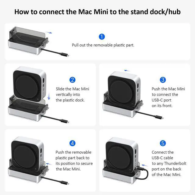 Alt view image 5 of 5 - AKKYAJAURE Vertical Docking Station for Mac Mini M4 - USB4 40Gbps M.2 NVMe SSD Enclosure & USB-C Hub, Aluminum Fins Fanless Cooling, Dual Host USB-C Ports, SD/TF 4.0, USB 3.2 & 3.5mm Audio Port