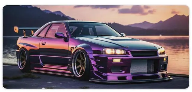 Main image of ANMOGID JDM Car R34 Large Mouse Pad Japanese Car Purple Sea Cool Desk Mat Computer Accessories Gaming Office Organizers Supplies Decor Essentials Keyboard Pads for Desk Rubber 40x90cm