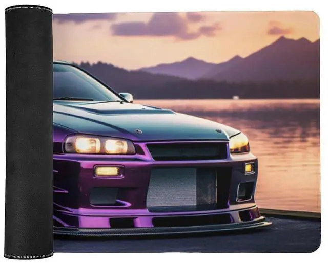Alt view image 3 of 5 - ANMOGID JDM Car R34 Large Mouse Pad Japanese Car Purple Sea Cool Desk Mat Computer Accessories Gaming Office Organizers Supplies Decor Essentials Keyboard Pads for Desk Rubber 40x90cm