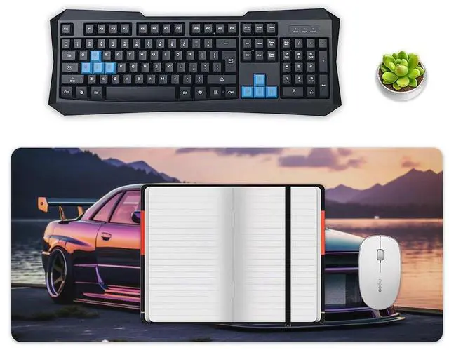 Alt view image 4 of 5 - ANMOGID JDM Car R34 Large Mouse Pad Japanese Car Purple Sea Cool Desk Mat Computer Accessories Gaming Office Organizers Supplies Decor Essentials Keyboard Pads for Desk Rubber 40x90cm