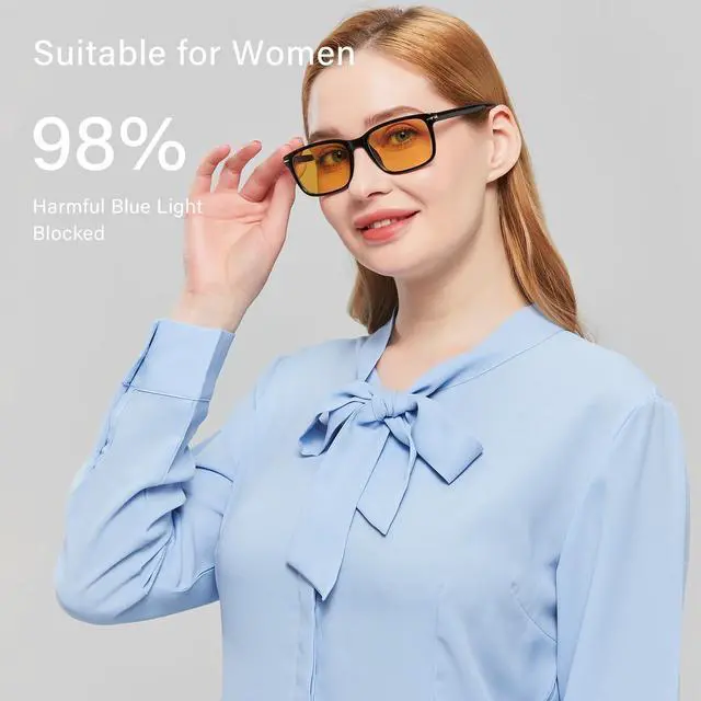 Alt view image 3 of 5 - ANRRI Retro Blue Light Blocking Computer Glasses for Men and Women Square Classic Black Frame Yellow Lens UV Blocking Gaming Eyeglasses