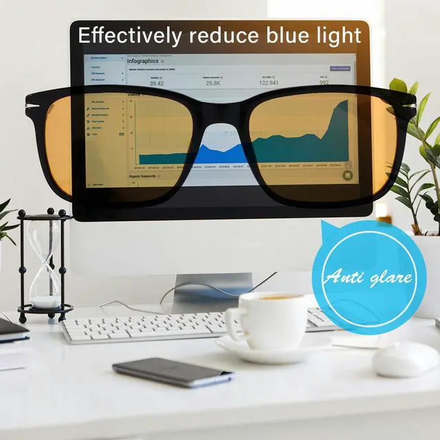 Alt view image 5 of 5 - ANRRI Retro Blue Light Blocking Computer Glasses for Men and Women Square Classic Black Frame Yellow Lens UV Blocking Gaming Eyeglasses