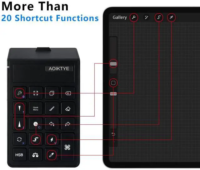 Alt view image 3 of 5 - AOIKTYE Keyboard for Procreate, Procreate Accessories for iPad/Tablet/Laptop/Smartphone,etc, Procreate Keyboard-5.8 x 3.8 in (2nd Generation Black)