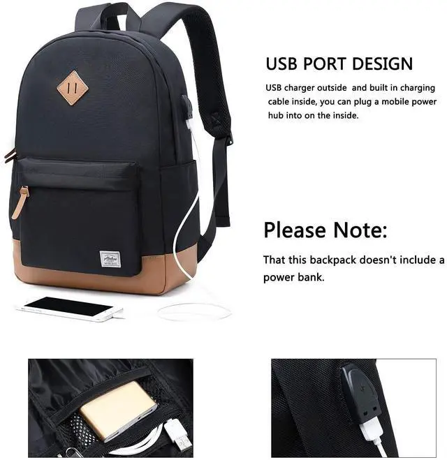 Alt view image 3 of 5 - abshoo Classical Basic Womens Travel Backpack For College Men Water Resistant Laptop School Bookbag (USB Black)