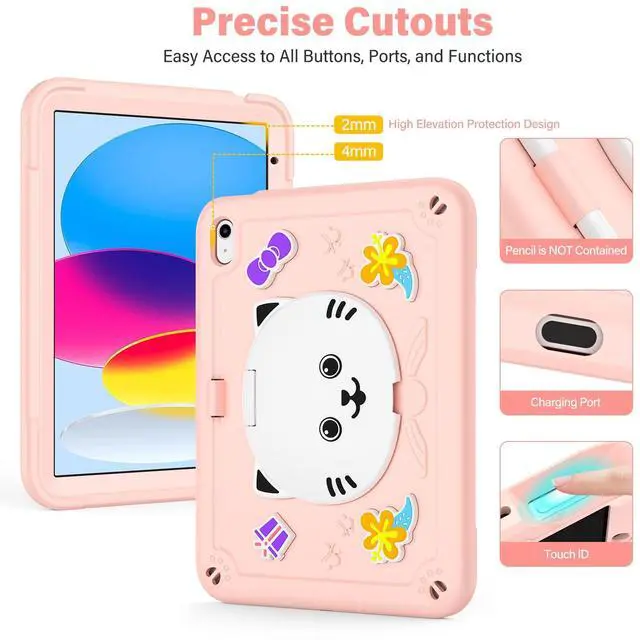 Alt view image 3 of 5 - AOKOZZY for iPad (A16) 11th 11 inch 2025 /10th Generation 10.9 inch 2022 Case for Kids Girls, with Pencil Holder,Shoulder Strap & Cat Stand, Soft Silicone Shockproof Case for iPad 10th Gen (Rose Pink)