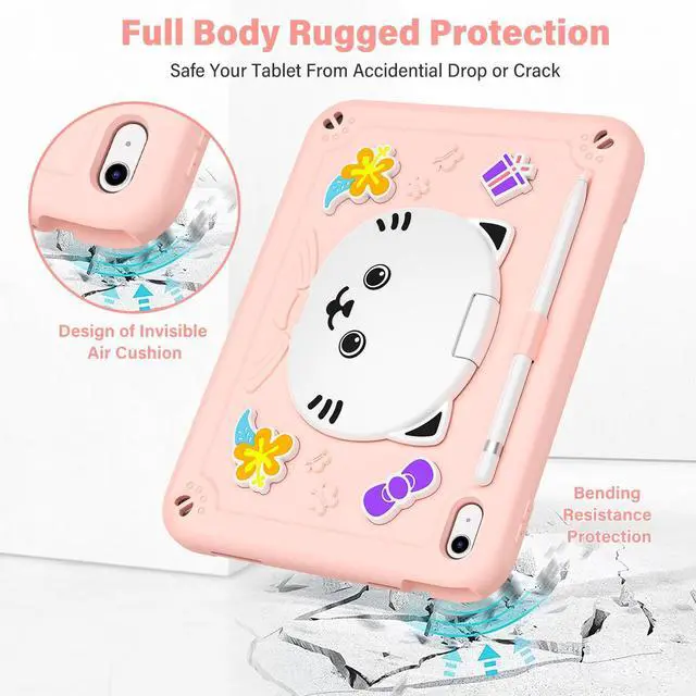 Alt view image 5 of 5 - AOKOZZY for iPad (A16) 11th 11 inch 2025 /10th Generation 10.9 inch 2022 Case for Kids Girls, with Pencil Holder,Shoulder Strap & Cat Stand, Soft Silicone Shockproof Case for iPad 10th Gen (Rose Pink)