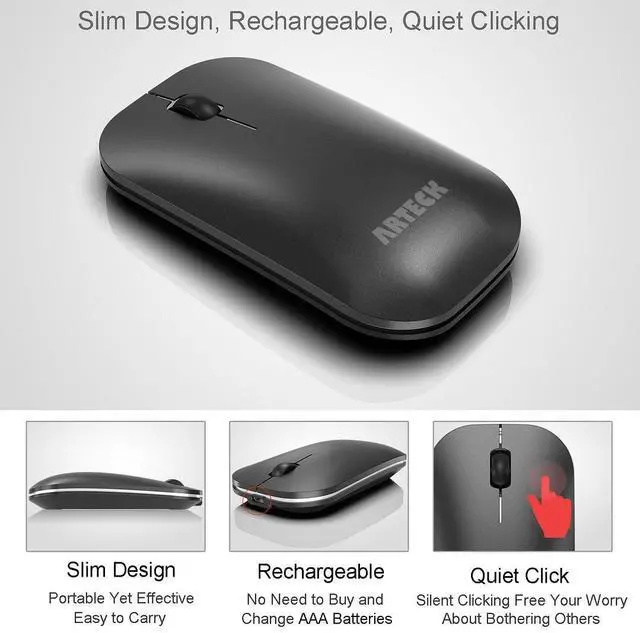 Alt view image 3 of 5 - Arteck Bluetooth Keyboard and Mouse Combo Ultra Compact Slim Stainless Full Size Keyboard and Ergonomic Mice for Computer/Desktop/PC/Laptop/Surface and Windows 10/8/7 Built in Rechargeable Battery