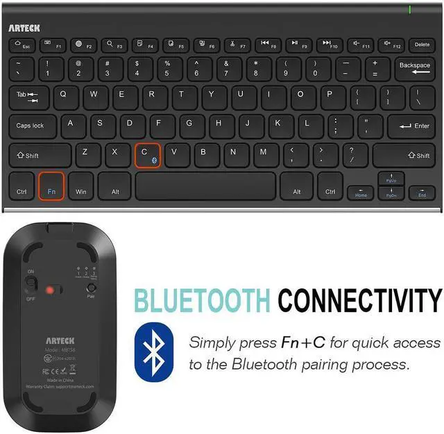 Alt view image 4 of 5 - Arteck Bluetooth Keyboard and Mouse Combo Ultra Compact Slim Stainless Full Size Keyboard and Ergonomic Mice for Computer/Desktop/PC/Laptop/Surface and Windows 10/8/7 Built in Rechargeable Battery
