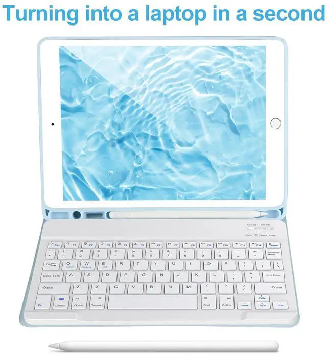 Alt view image 4 of 5 - Keyboard Case for iPad 9/8/7th Gen 10.2'',Case with Keyboard ipad 10.2 inch,Keyboard for iPad 9th Gen,Detachable Bluetooth Keyboard for iPad 10.2,iPad Keyboard Case 9th Gen with Pencil Holder,Blue-W