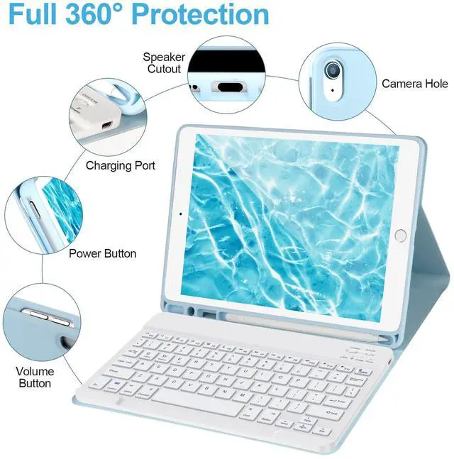 Alt view image 5 of 5 - Keyboard Case for iPad 9/8/7th Gen 10.2'',Case with Keyboard ipad 10.2 inch,Keyboard for iPad 9th Gen,Detachable Bluetooth Keyboard for iPad 10.2,iPad Keyboard Case 9th Gen with Pencil Holder,Blue-W
