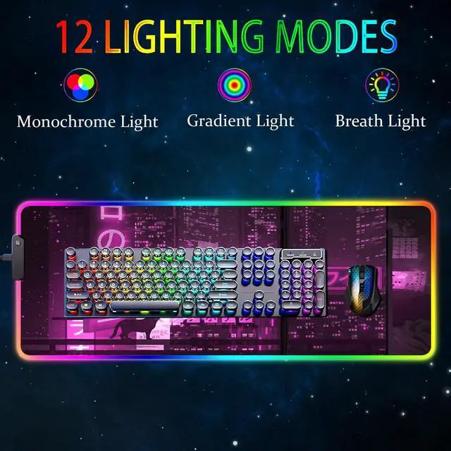 Alt view image 2 of 5 - Armanza RGB Gaming Mouse Pad, Large Mousepad with Led Light, Gaming Accessories Keyboard Pad for Desk, Non-Slip Rubber Base Big Mouse Mat for Gamer, 31.5 X 11.8 Inch, Purple Anime