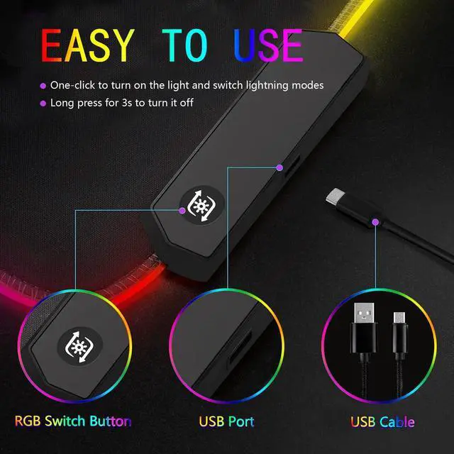 Alt view image 3 of 5 - Armanza RGB Gaming Mouse Pad, Large Mousepad with Led Light, Gaming Accessories Keyboard Pad for Desk, Non-Slip Rubber Base Big Mouse Mat for Gamer, 31.5 X 11.8 Inch, Purple Anime
