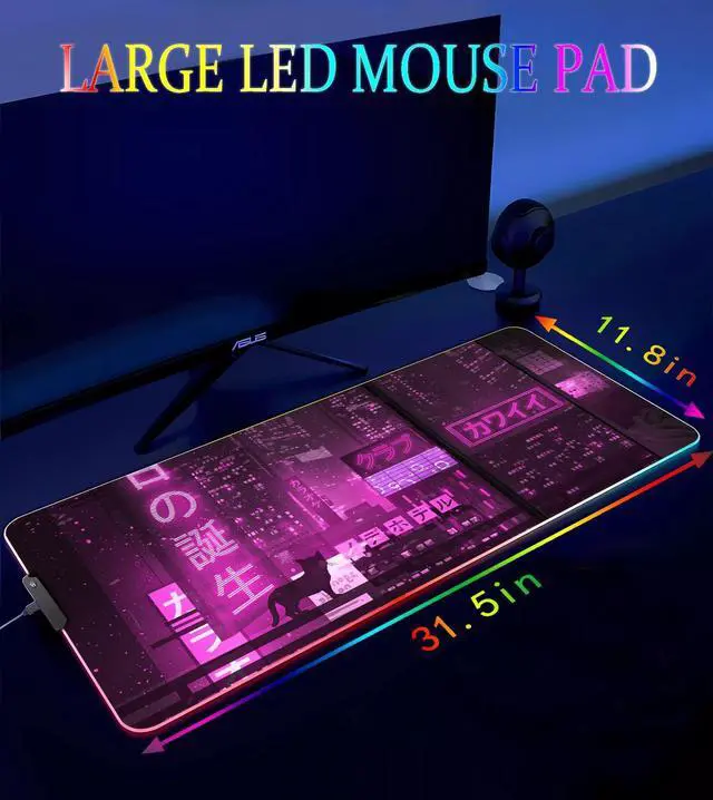 Alt view image 4 of 5 - Armanza RGB Gaming Mouse Pad, Large Mousepad with Led Light, Gaming Accessories Keyboard Pad for Desk, Non-Slip Rubber Base Big Mouse Mat for Gamer, 31.5 X 11.8 Inch, Purple Anime