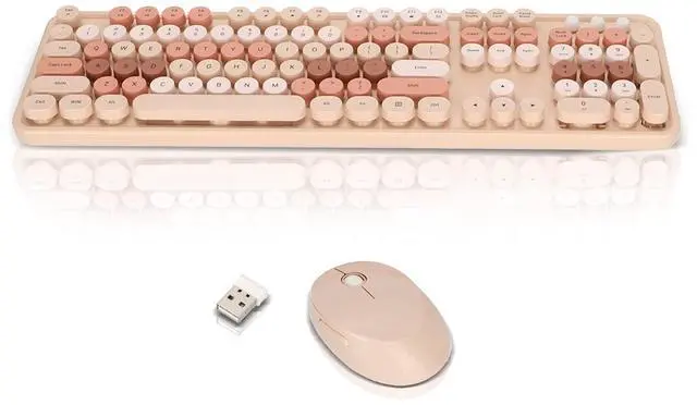 Main image of Wireless Keyboard and Mouse Combo,104 Keys Ergonomic Cute Desktop Game Keyboard and Mouse Sets for Girls for Home Office Work Gaming,Valentine's Birthday Gift (Milk Tea)