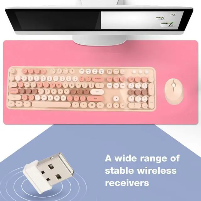 Alt view image 2 of 5 - Wireless Keyboard and Mouse Combo,104 Keys Ergonomic Cute Desktop Game Keyboard and Mouse Sets for Girls for Home Office Work Gaming,Valentine's Birthday Gift (Milk Tea)