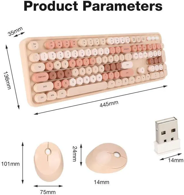 Alt view image 3 of 5 - Wireless Keyboard and Mouse Combo,104 Keys Ergonomic Cute Desktop Game Keyboard and Mouse Sets for Girls for Home Office Work Gaming,Valentine's Birthday Gift (Milk Tea)
