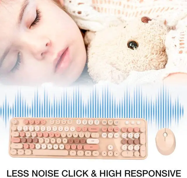 Alt view image 5 of 5 - Wireless Keyboard and Mouse Combo,104 Keys Ergonomic Cute Desktop Game Keyboard and Mouse Sets for Girls for Home Office Work Gaming,Valentine's Birthday Gift (Milk Tea)