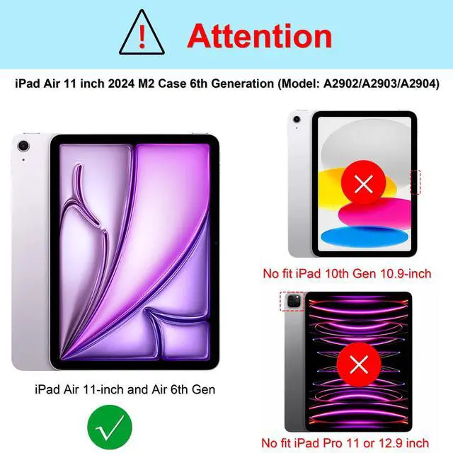 Alt view image 2 of 5 - Andnary Case for iPad Air 11 inch 2024 M2 Case 6th Generation Case, Heavy Duty Protective Cover with Pencil Holder/360deg Rotate Handle Stand/Shoulder Strap for A2902/A2903/A2904, Colorful+Pink