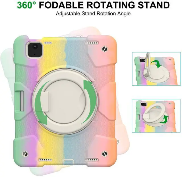 Alt view image 4 of 5 - Andnary Case for iPad Air 11 inch 2024 M2 Case 6th Generation Case, Heavy Duty Protective Cover with Pencil Holder/360deg Rotate Handle Stand/Shoulder Strap for A2902/A2903/A2904, Colorful+Pink