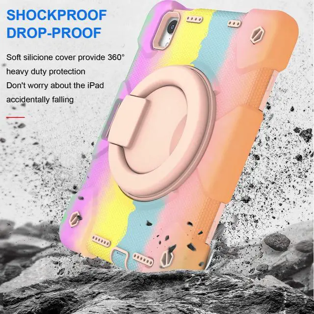 Alt view image 5 of 5 - Andnary Case for 2024 iPad Mini 7 A17 Pro/2021 Mini 6 8.3 Inch Case with Built-in Pencil Holder/360deg Rotating Handle Stand, Drop-Proof Cover for iPad Mini 7th/6th Generation 8.3", Colorful Pink